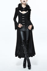 Schwarzer Gothic-Mantel für Damen mit Blumenmuster und Stickerei